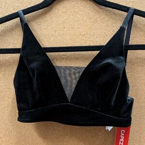 Capezio Black Velvet Mesh V-Neck Bralette Top
